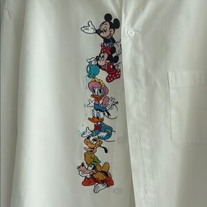 Too Cute Vintage Mickey and Friends Embroidered White Button Down Shirt